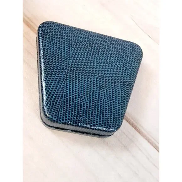 Vintage Jewelry Trinket Presentation Box Blue Metal Faux Snakeskin Velvet - Picture 14 of 14